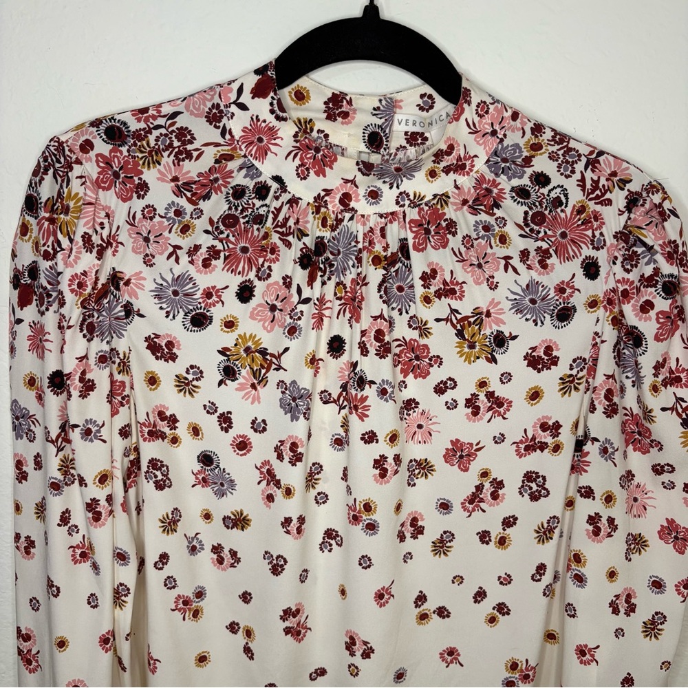 Veronica Beard Fey mock-neck floral silk blouse top size 2 - Picture 2 of 16